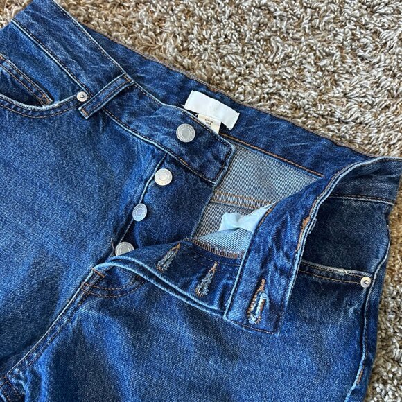 H&M High Rise Dark Wash Raw Hem Jeans in Size 4 Cropped Wide Leg Button Fly - Picture 6 of 6